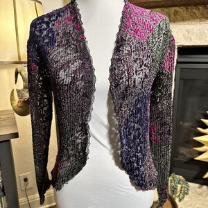 Caelian Burnout Velvet Cardigan Jacket Boho Artsy Paisley Purple Pink Women’s S